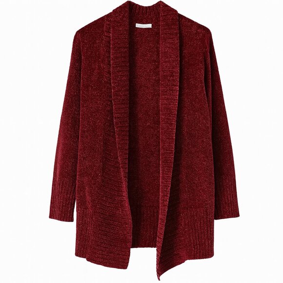 Seven7 Women’s Chenille Open Front Cardigan Sweater Burgundy Red M - Picture 1 of 6